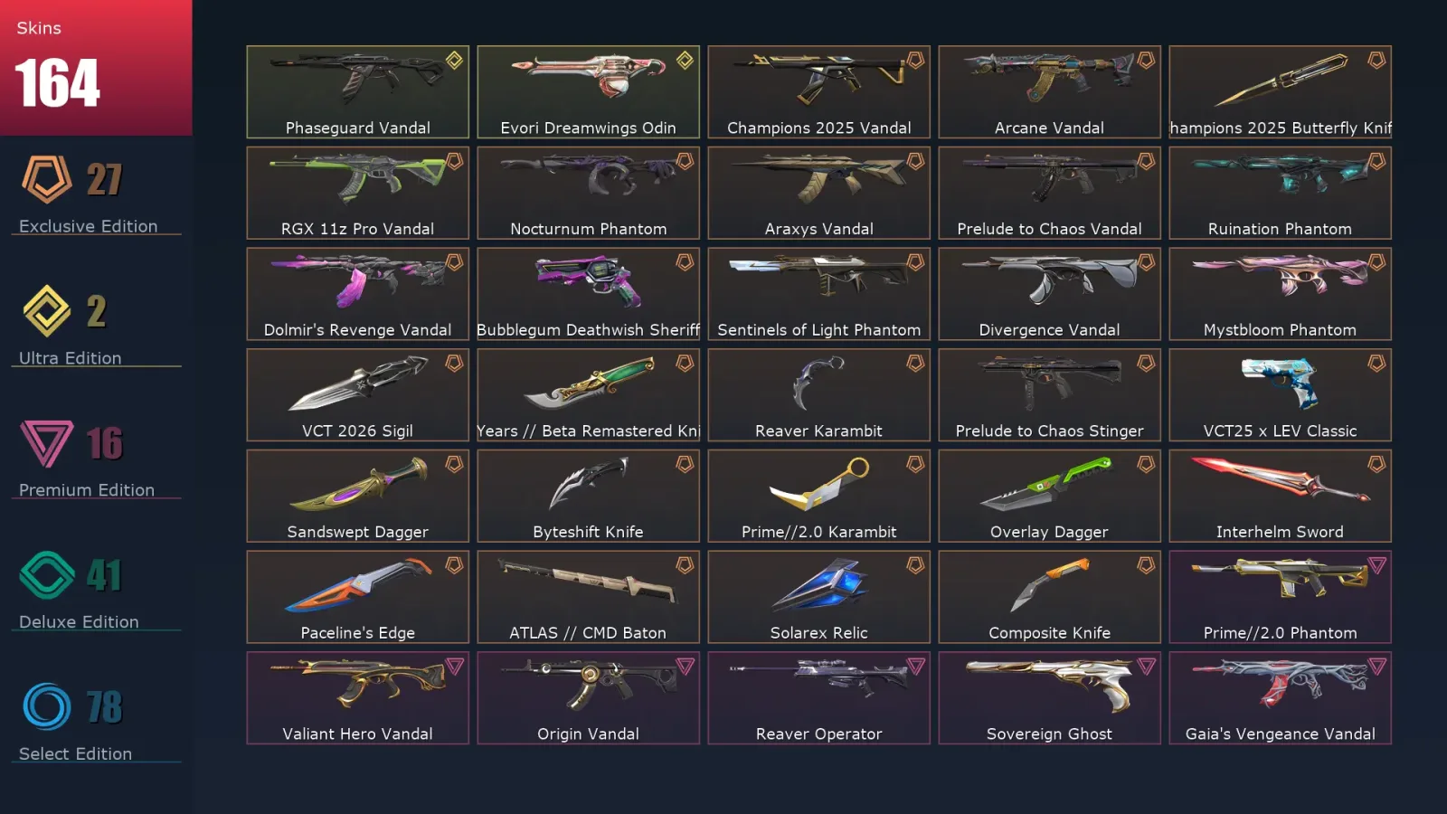 [Valorant] | EU | Level 405 | Diamond 2 | 29 Agents | 164 Skins