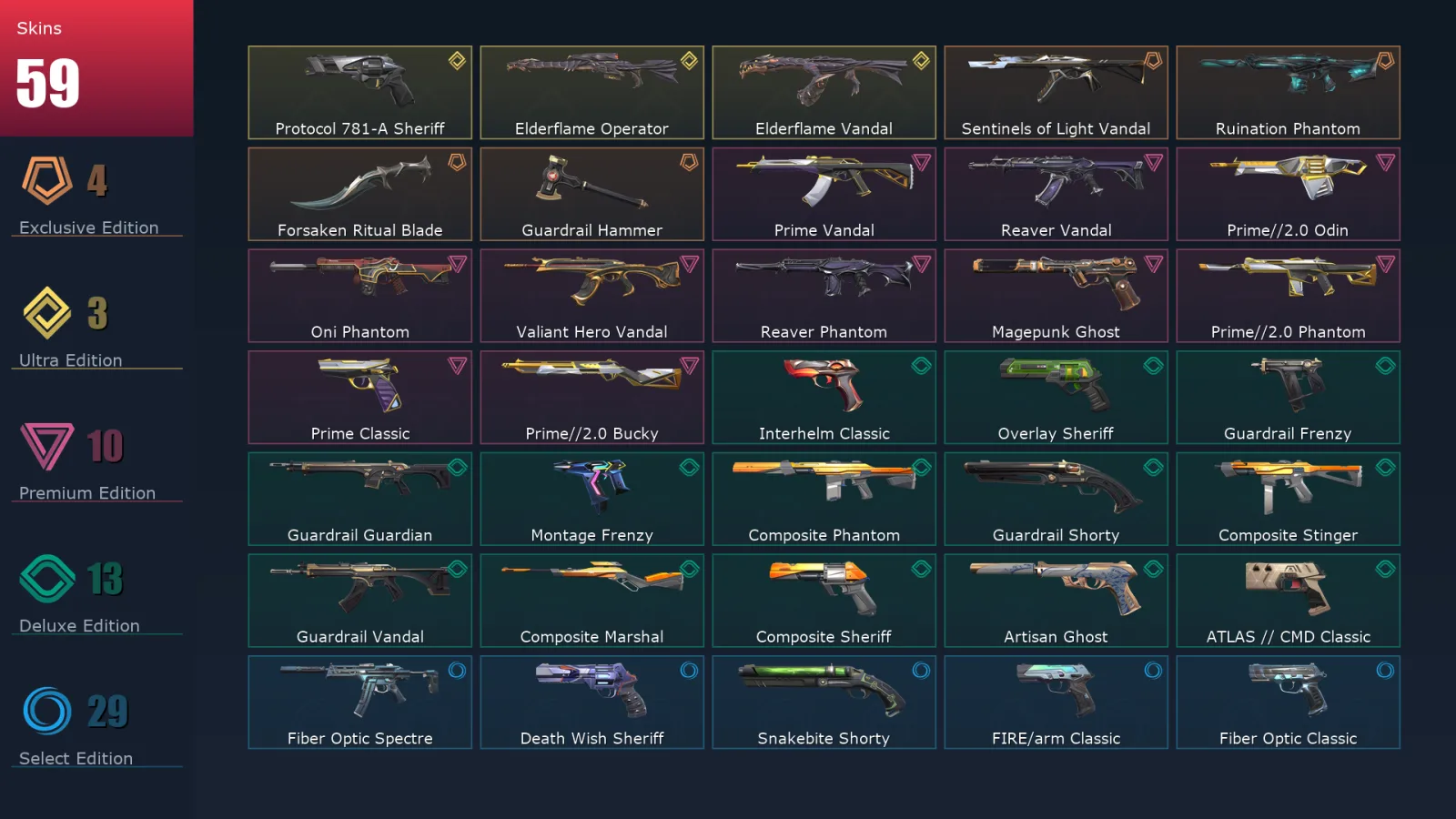 [Valorant] | EU | Level 268 | Gold 3 | 29 Agents | 59 Skins — Valorant account