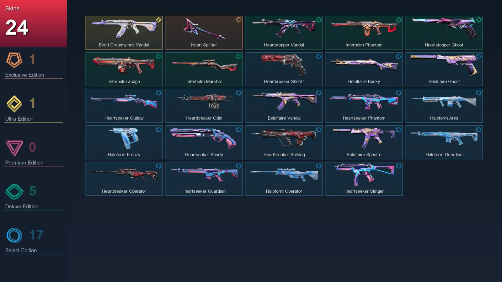EU | Lv53 | Unranked | 24 Skin | 17 Agent | 23 Buddy &mdash; Valorant account with Chamber
