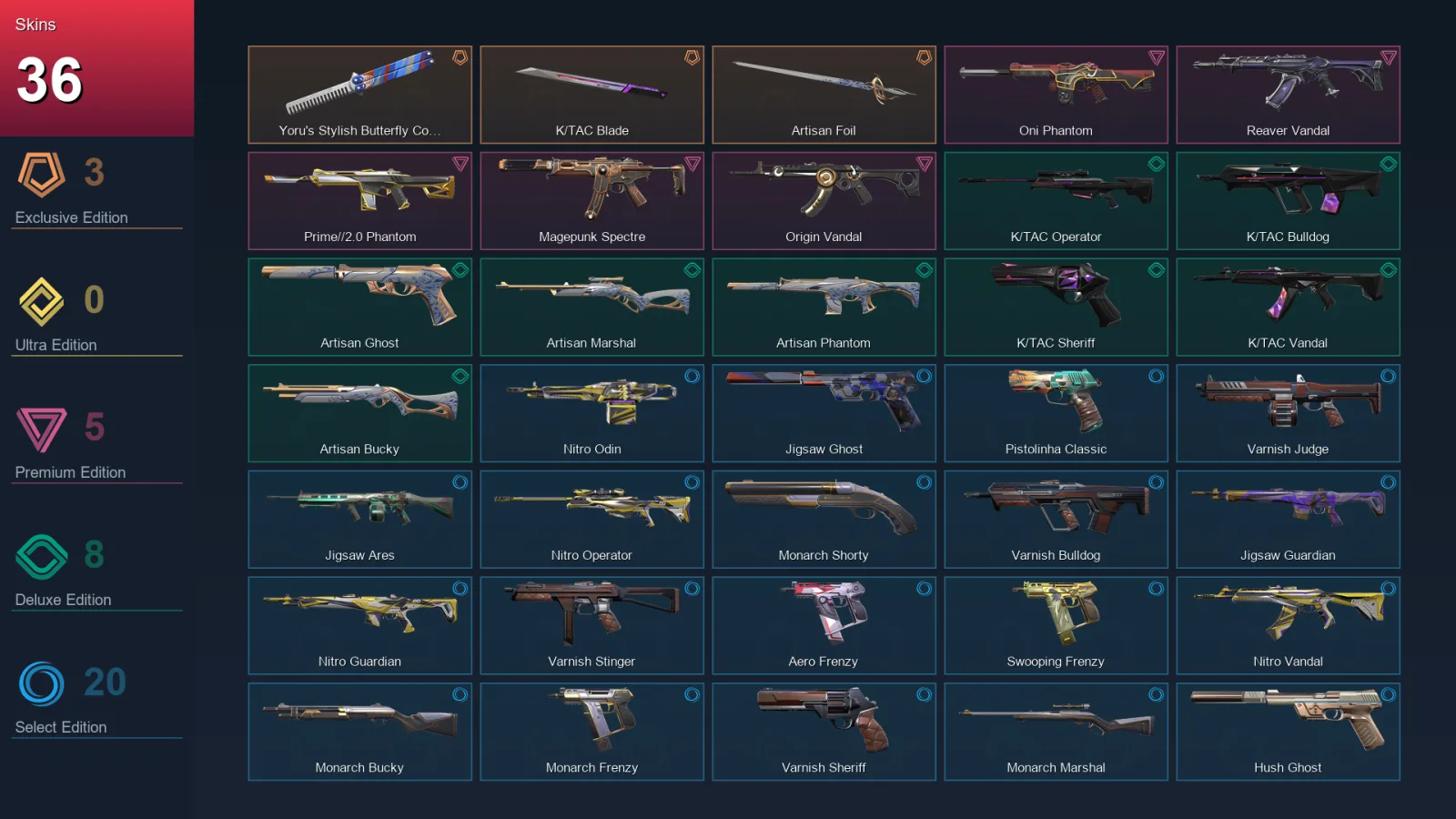 LA | Lv143 | Unranked | 36 Skin | 20 Agent | 39 Buddy — Valorant account