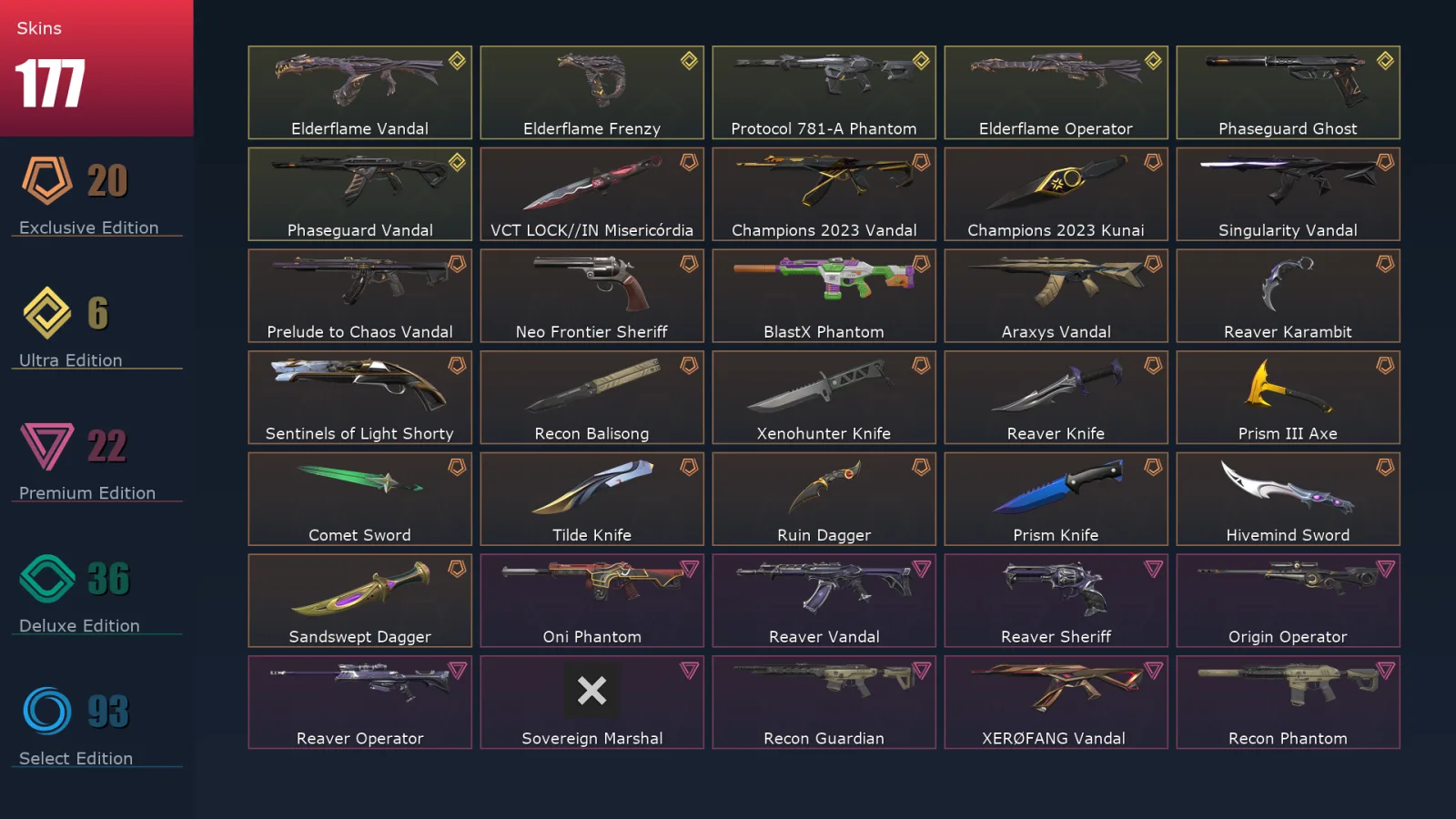 [Valorant] | EU | Level 500 | 29 Agents | 177 Skins