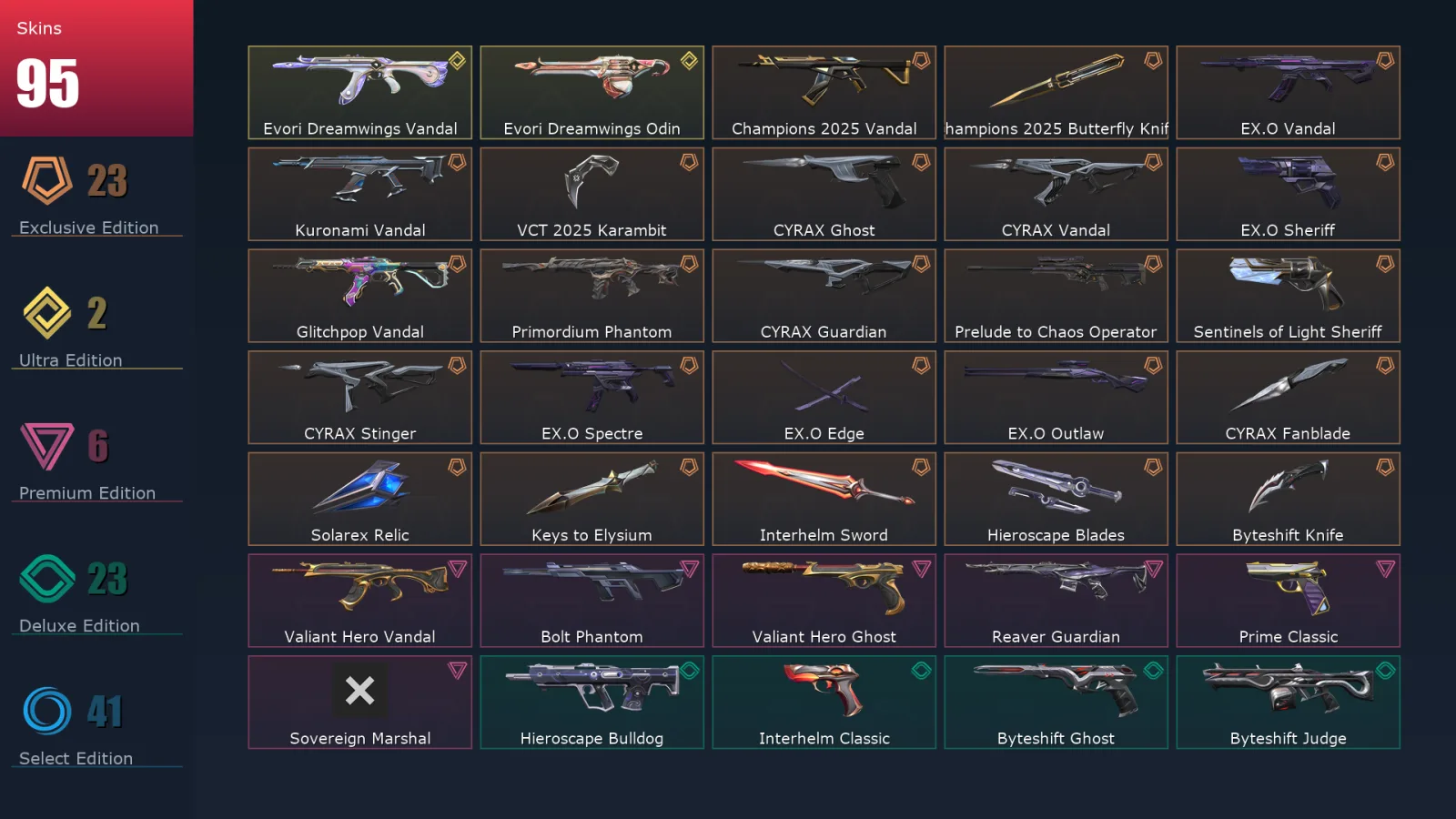 [Valorant] | EU | Level 221 | Diamond 2 | 29 Agents | 95 Skins