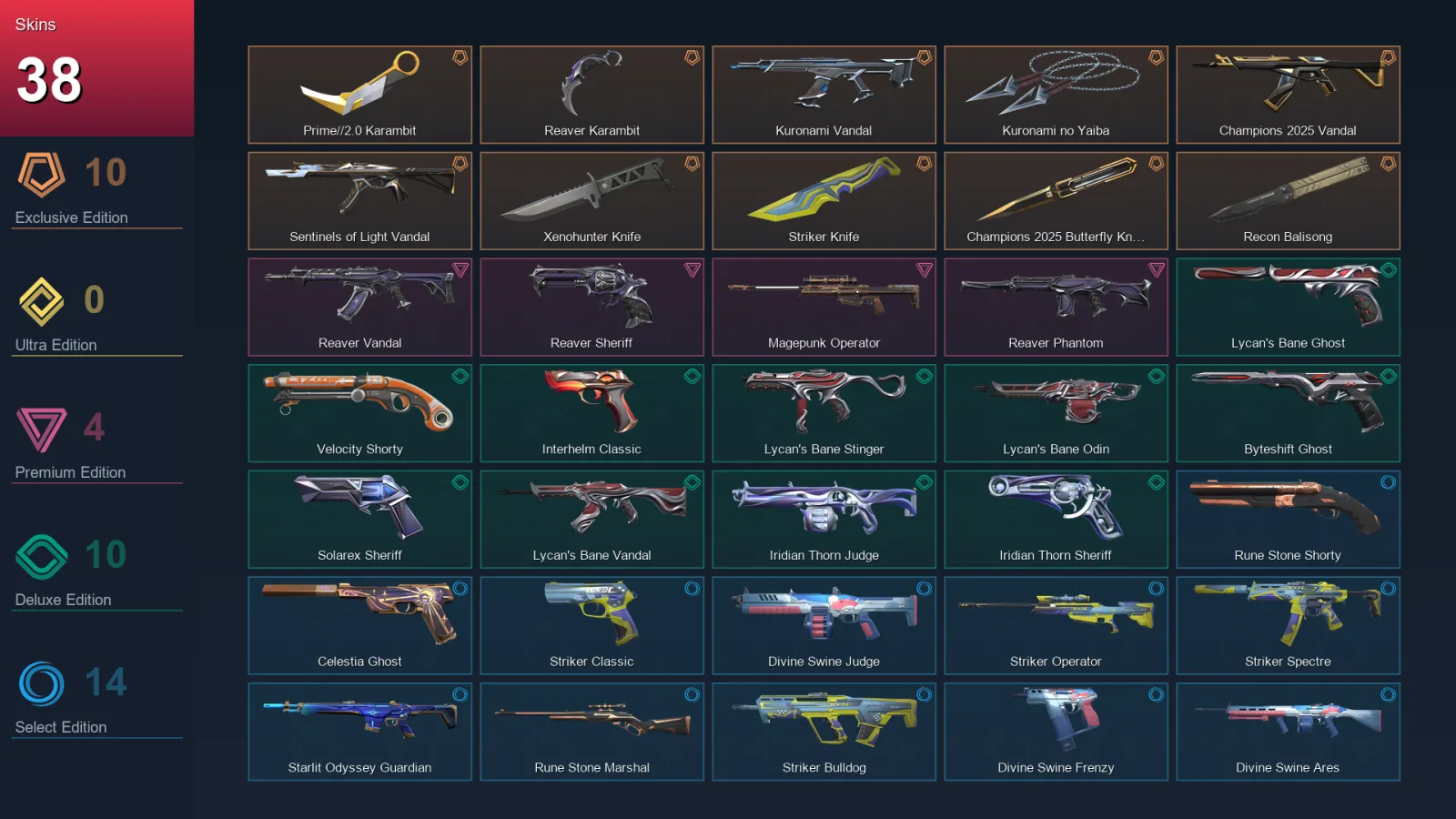 AP | Lv133 | Unranked | 38 Skin | 28 Agent | 62 Buddy