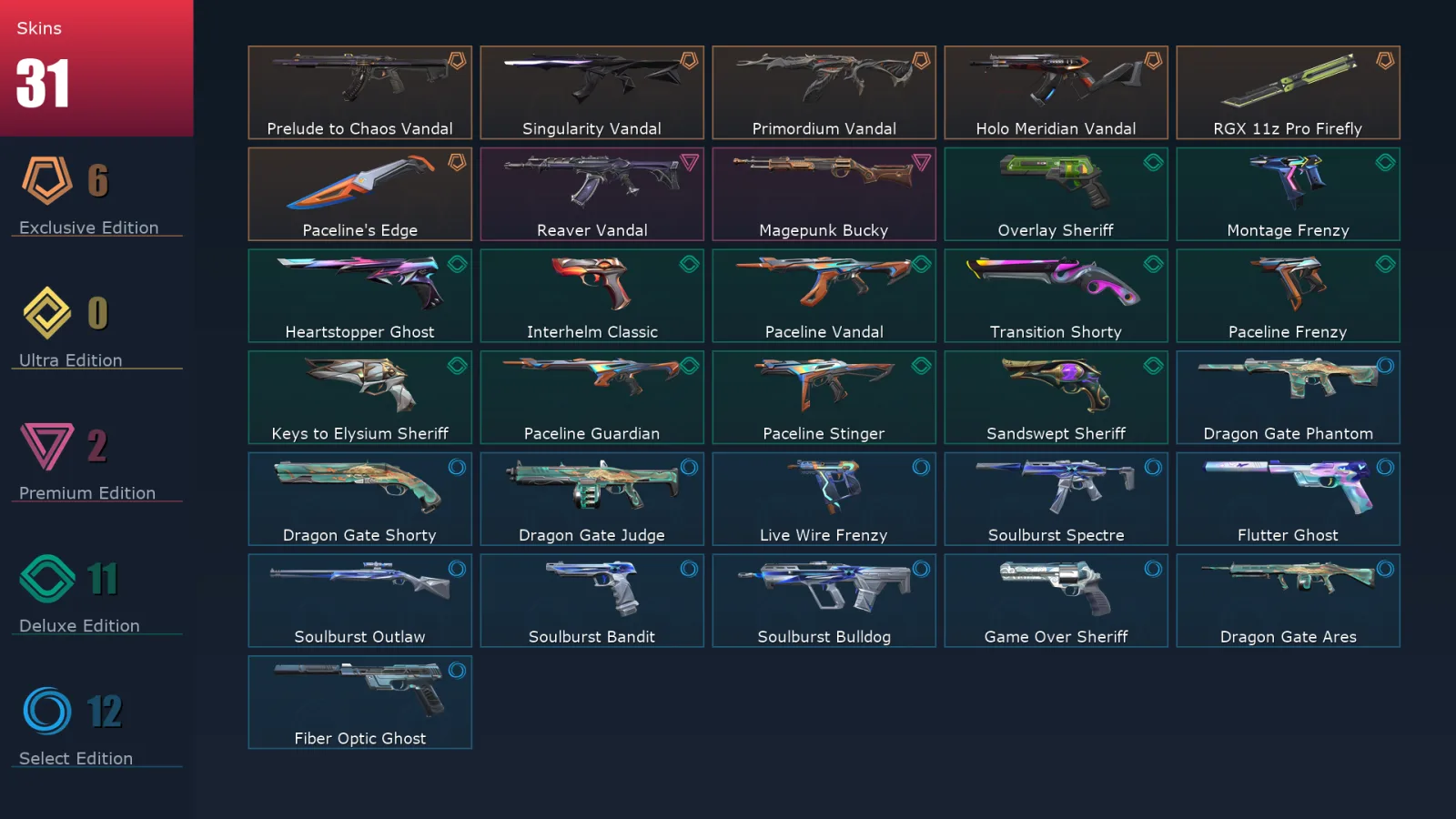 [Valorant] | EU | Level 235 | Diamond 1 | 29 Agents | 31 Skins