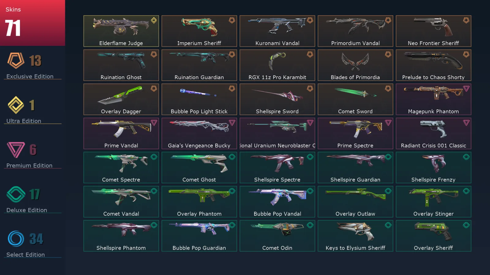 [Valorant] | EU | Level 147 | Gold 3 | 29 Agents | 71 Skins