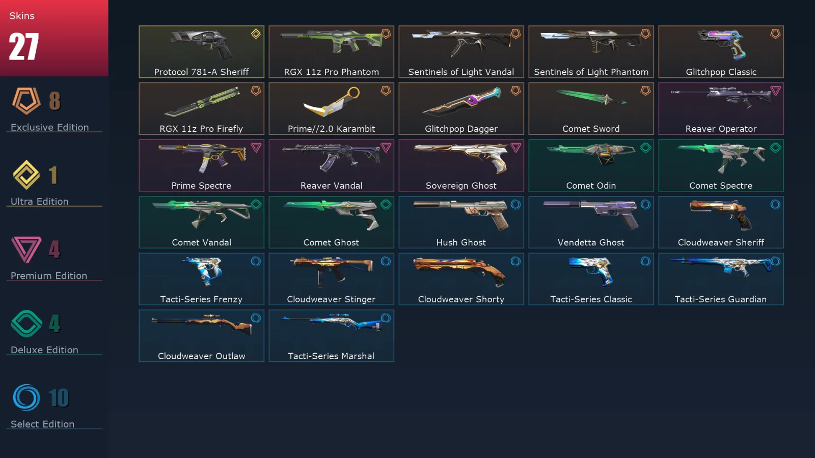 [Valorant] | EU | Level 88 | Platinum 3 | 27 Agents | 27 Skins