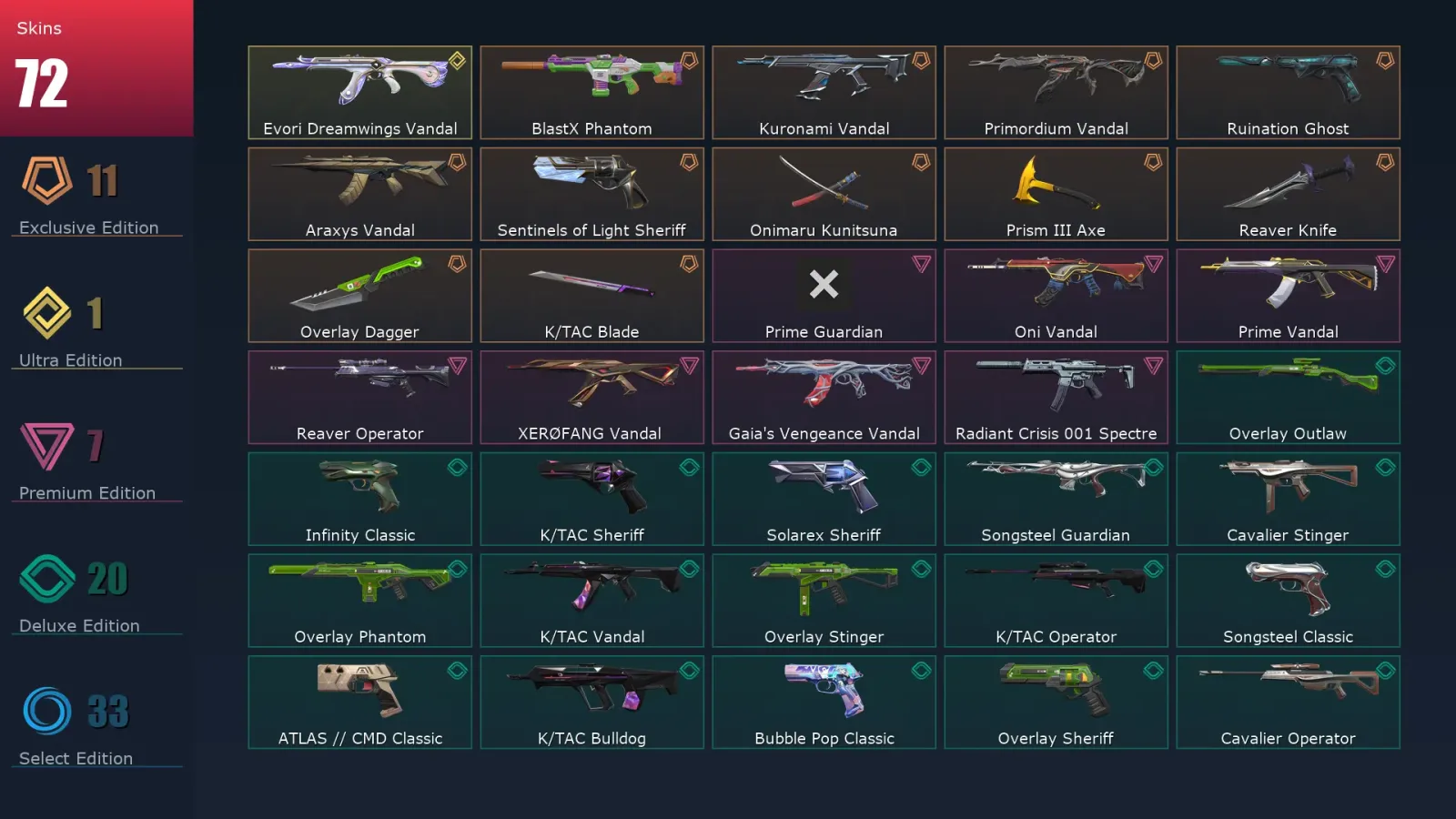 [Valorant] | EU | Level 200 | 29 Agents | 72 Skins