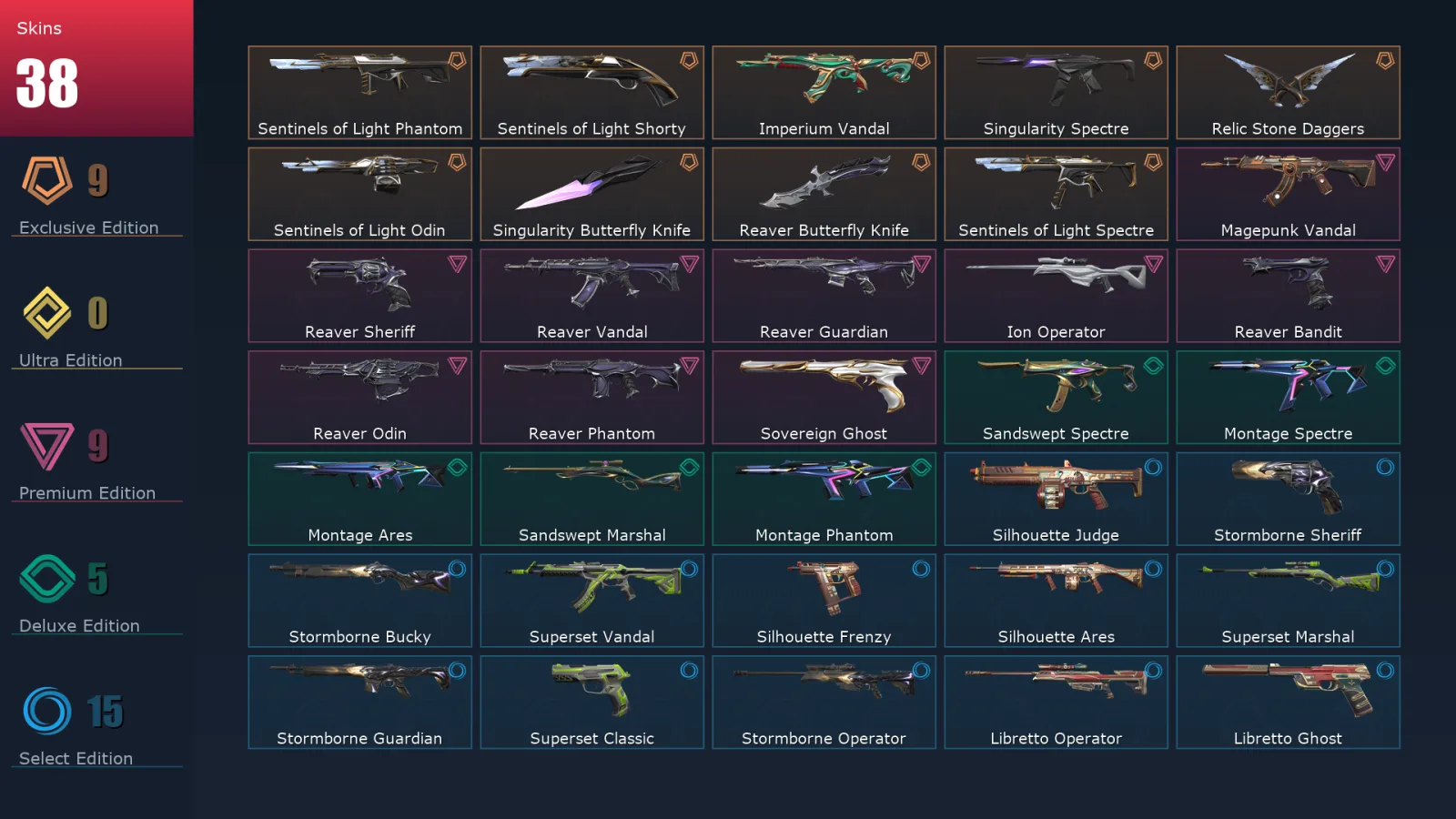 [Valorant] | EU | Level 39 | 14 Agents | 38 Skins