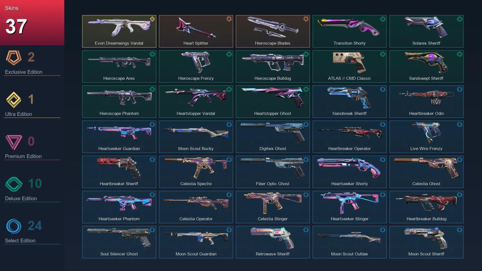 AP | Lv238 | Unranked | 37 Skin | 29 Agent | 87 Buddy
