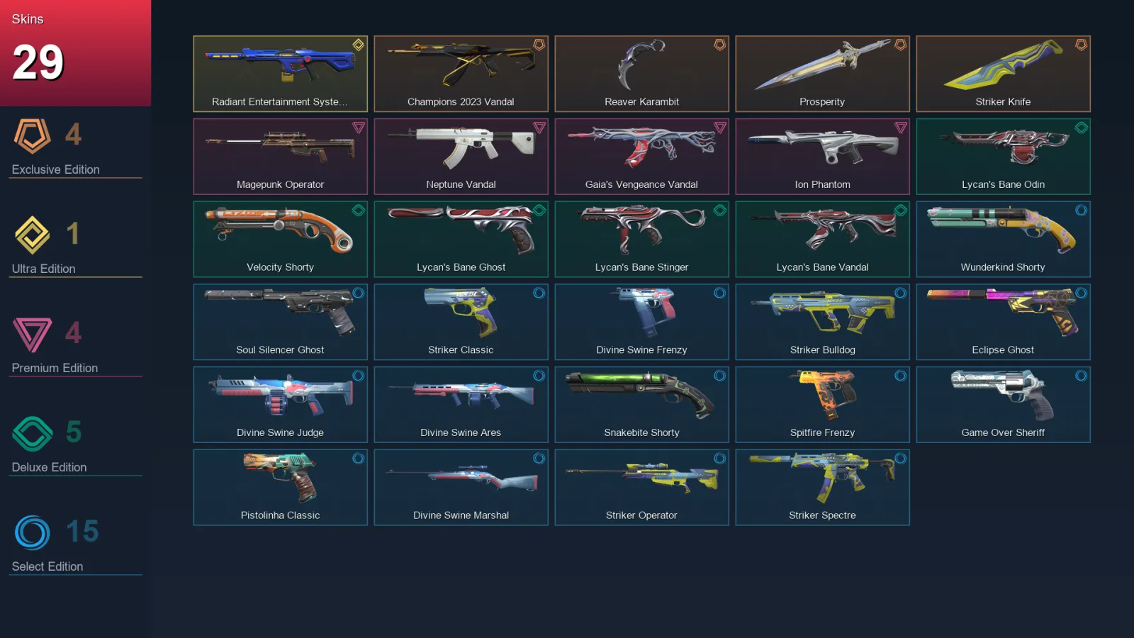 AP | Lv146 | Unranked | 29 Skin | 27 Agent | 82 Buddy