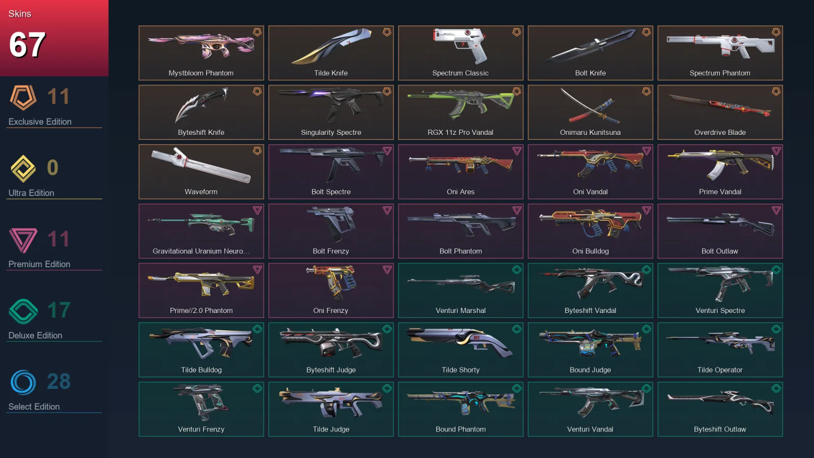 NA | Lv102 | Unranked | 67 Skin | 27 Agent | 79 Buddy