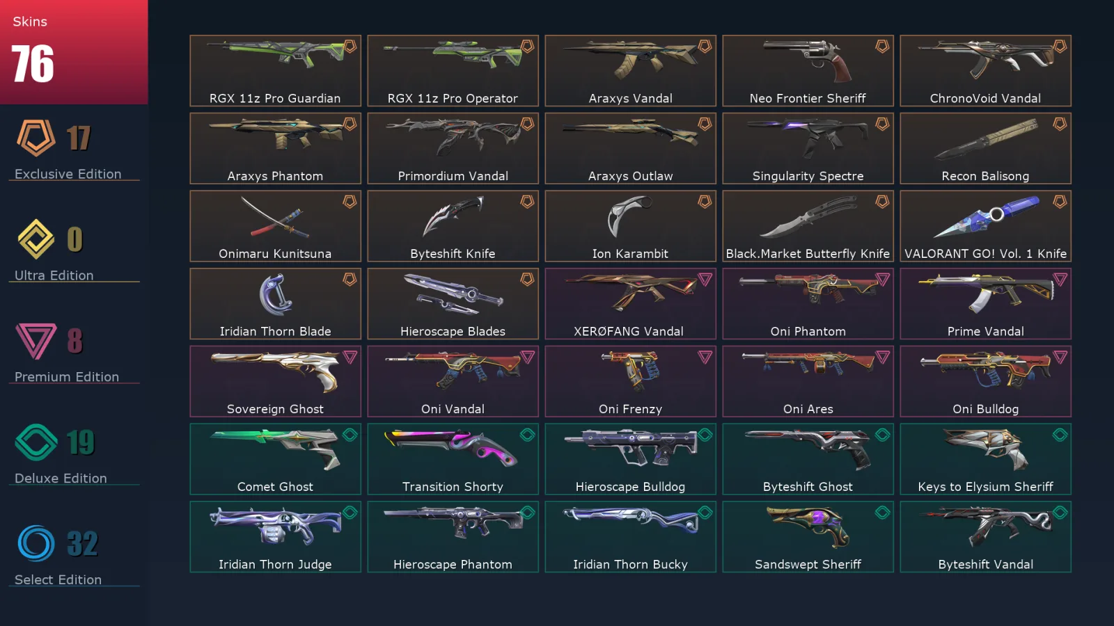 [Valorant] | EU | Level 301 | Diamond 2 | 29 Agents | 76 Skins