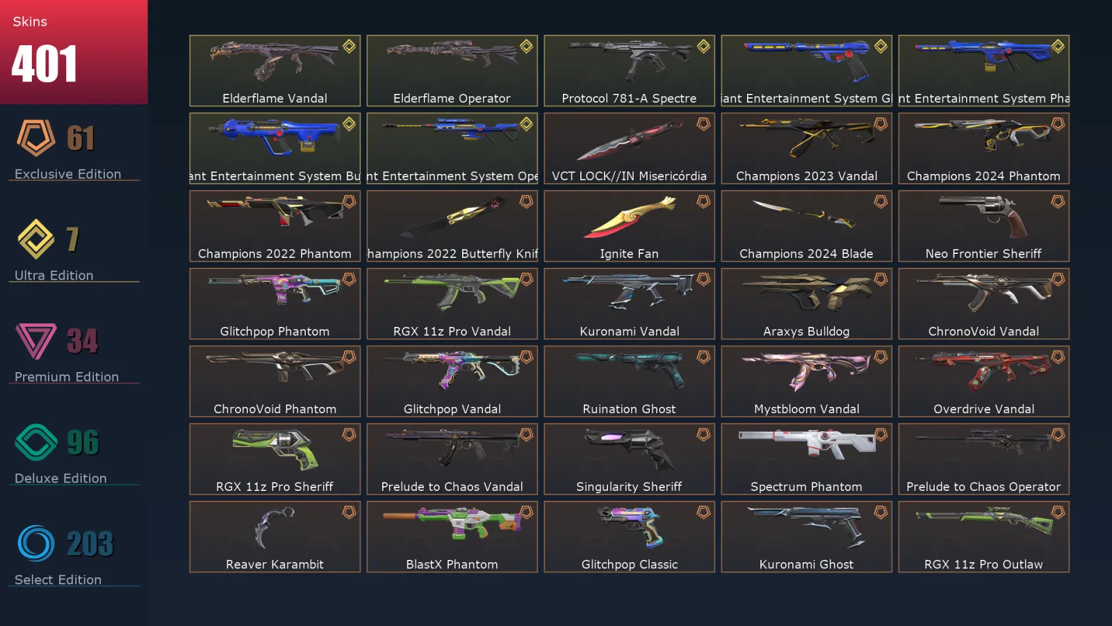 [Valorant] | EU | Level 500 | 29 Agents | 401 Skins