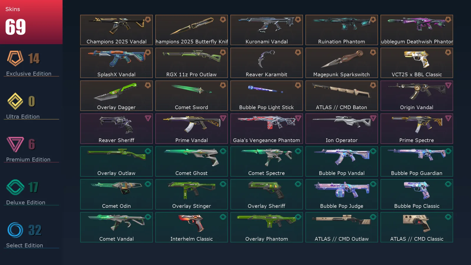 [Valorant] | EU | Level 121 | 29 Agents | 69 Skins