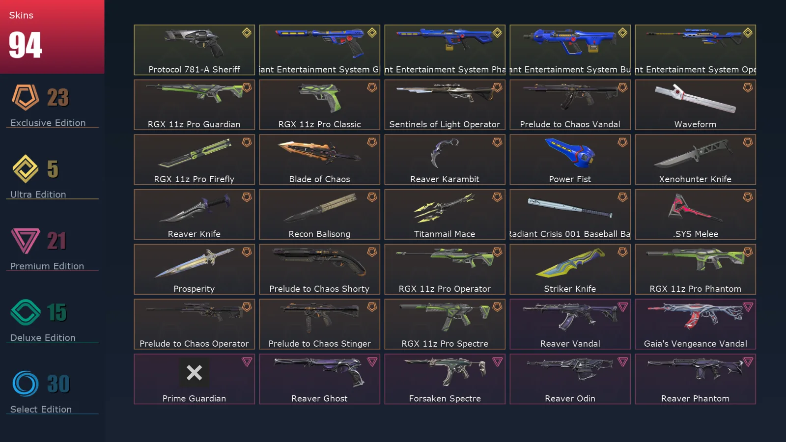 [Valorant] | EU | Level 71 | Gold 2 | 19 Agents | 94 Skins