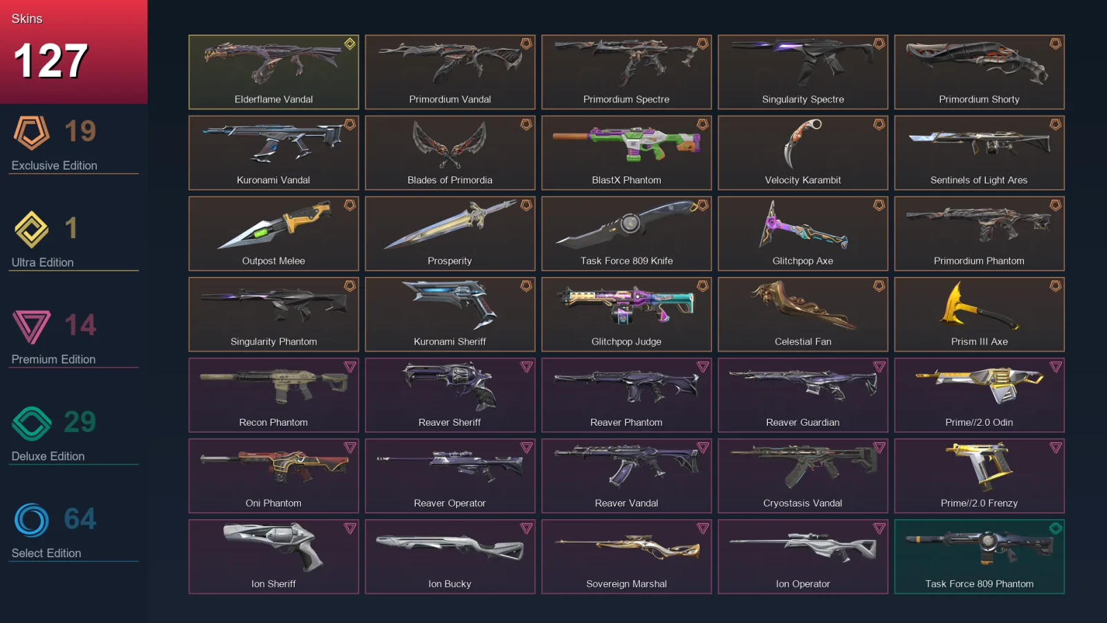 AP | Lv368 | Unranked | 127 Skin | 28 Agent | 182 Buddy