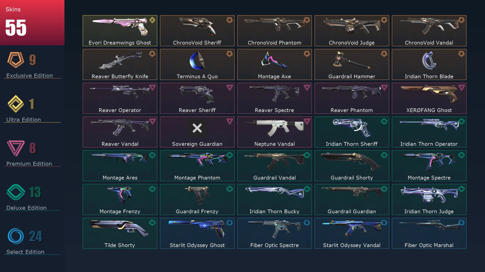 [Valorant] | EU | Level 184 | 29 Agents | 55 Skins