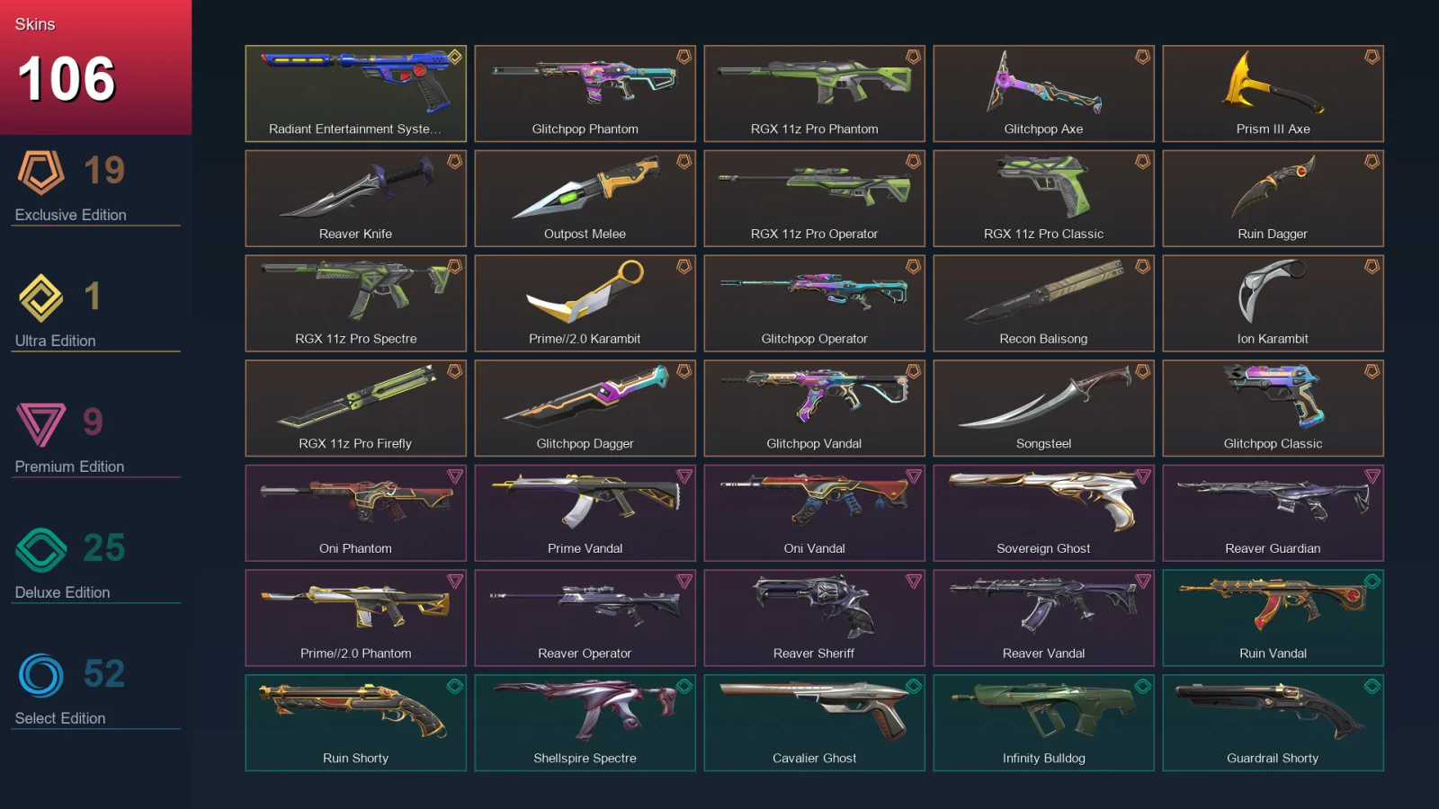 EU | Lv126 | Unranked | 106 Skin | 25 Agent | 105 Buddy