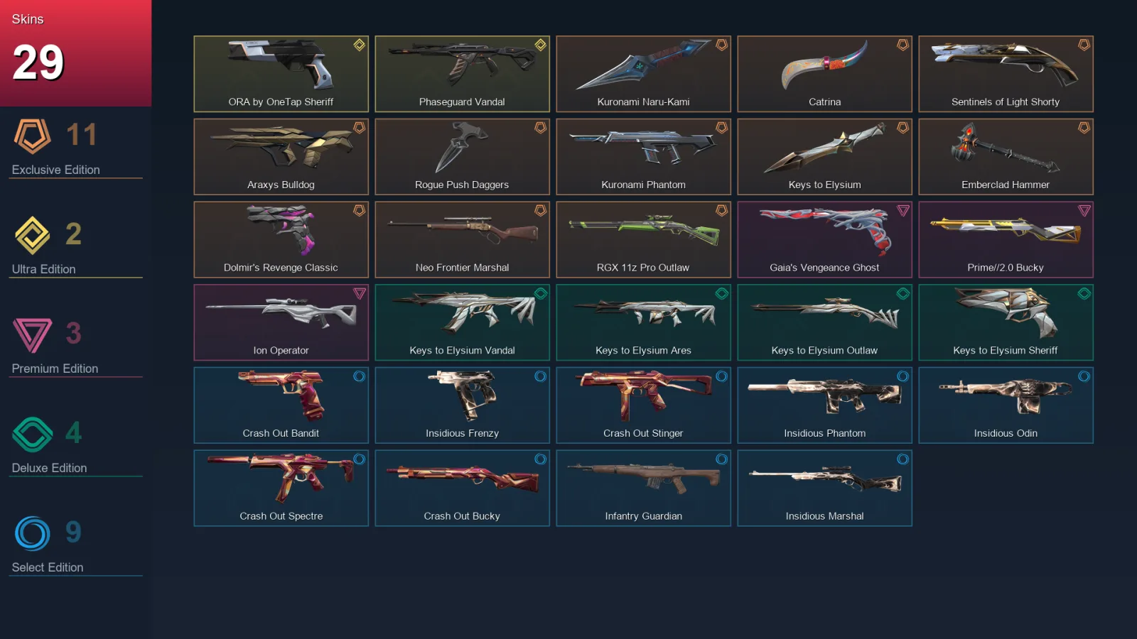 EU | Lv18 | Unranked | 29 Skin | 8 Agent | 14 Buddy