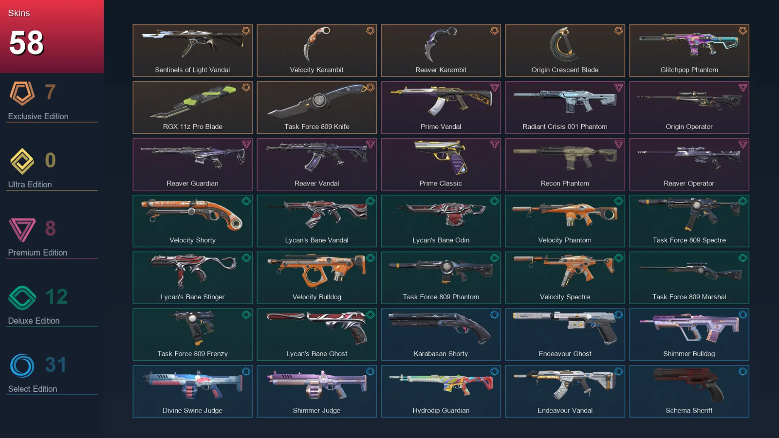 NA | Lv78 | Unranked | 58 Skin | 19 Agent | 44 Buddy