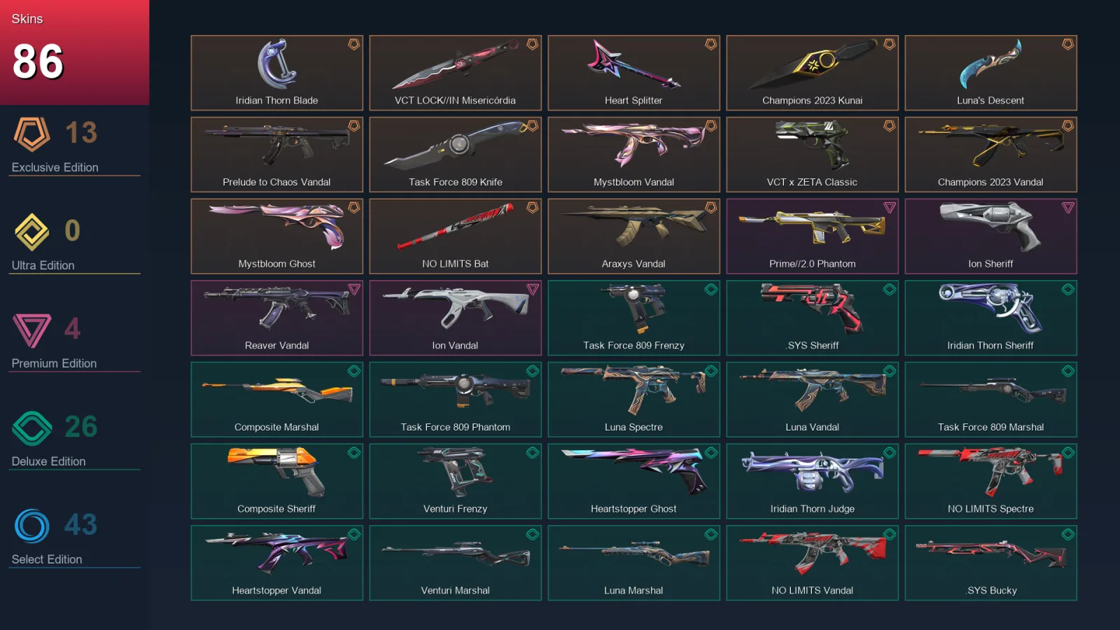 AP | Lv100 | Unranked | 86 Skin | 26 Agent | 86 Buddy