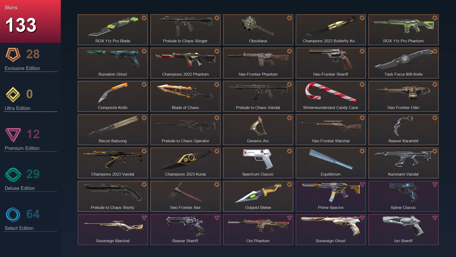 EU | Lv217 | Unranked | 133 Skin | 27 Agent | 144 Buddy