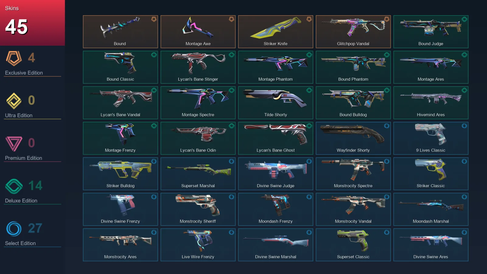 BR | Lv130 | Unranked | 45 Skin | 28 Agent | 78 Buddy — Unranked / Smurf Valorant