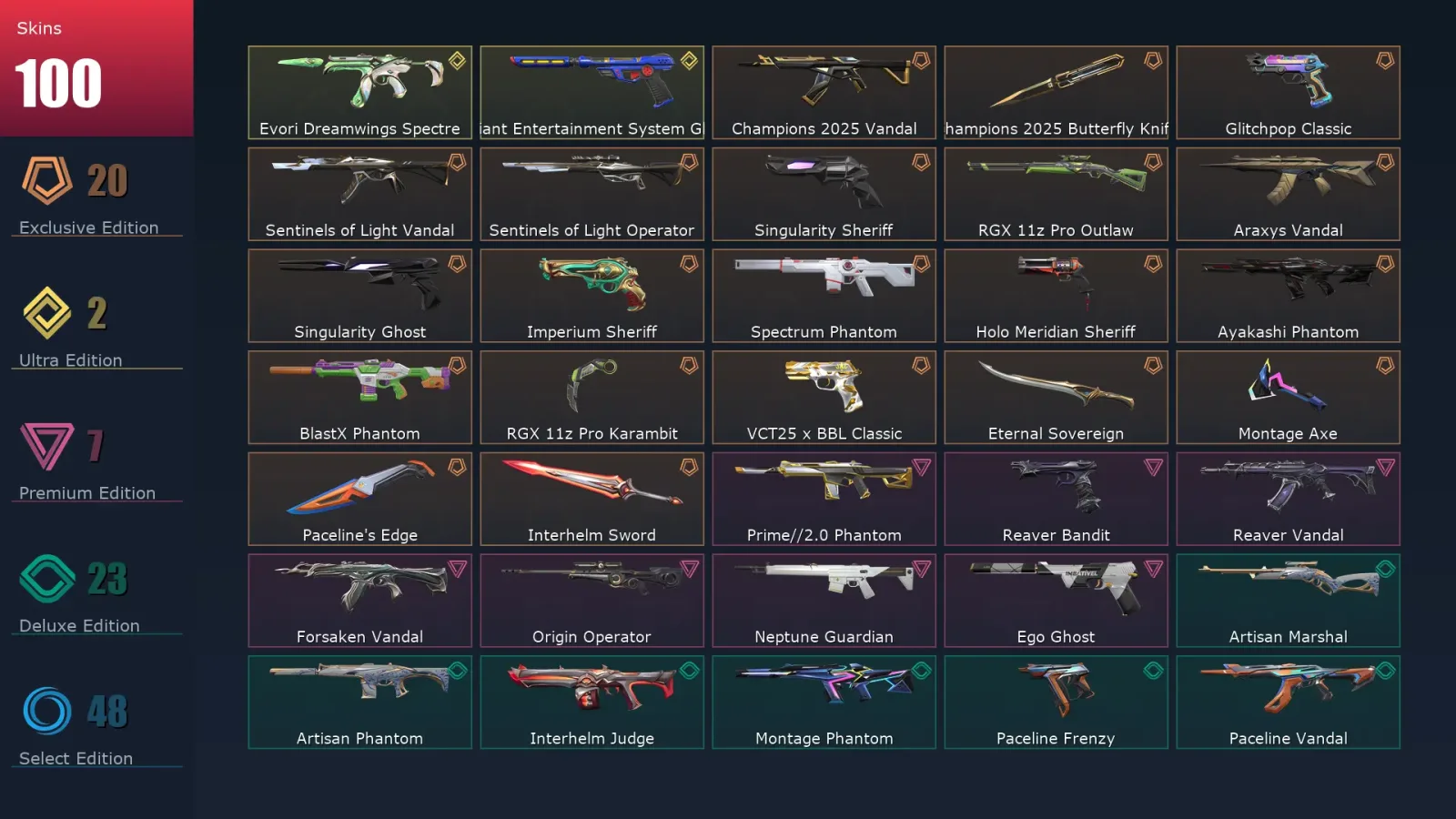 [Valorant] | EU | Level 183 | Platinum 1 | 29 Agents | 100 Skins — Valorant account