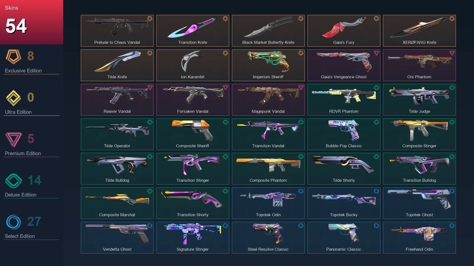 EU | Lv135 | Unranked | 54 Skin | 27 Agent | 78 Buddy