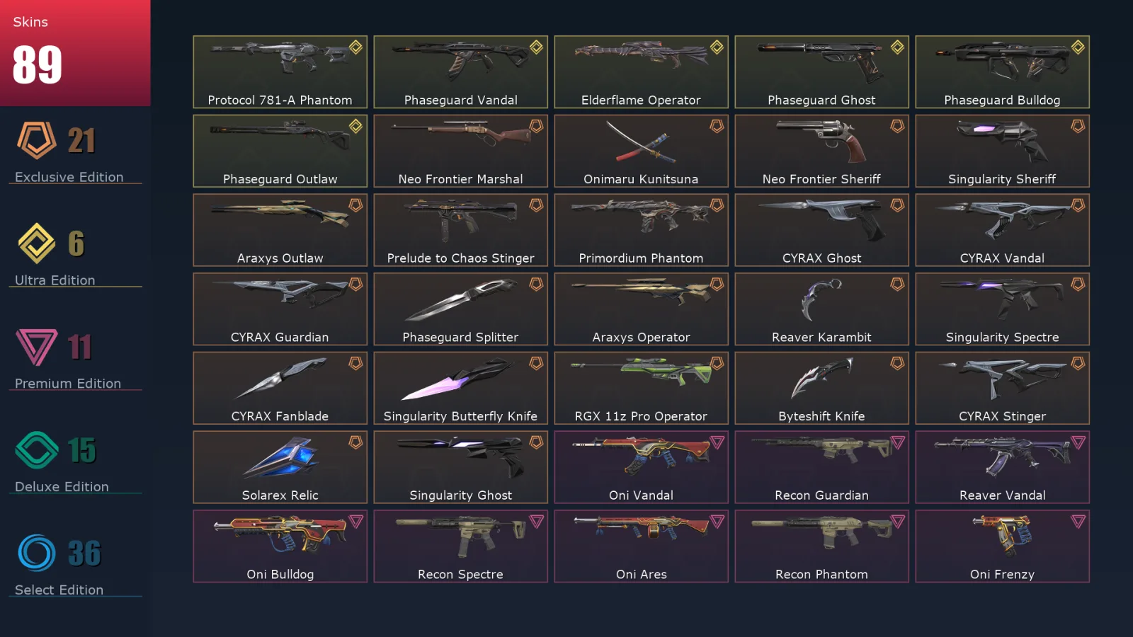 [Valorant] | EU | Level 153 | Diamond 1 | 29 Agents | 89 Skins