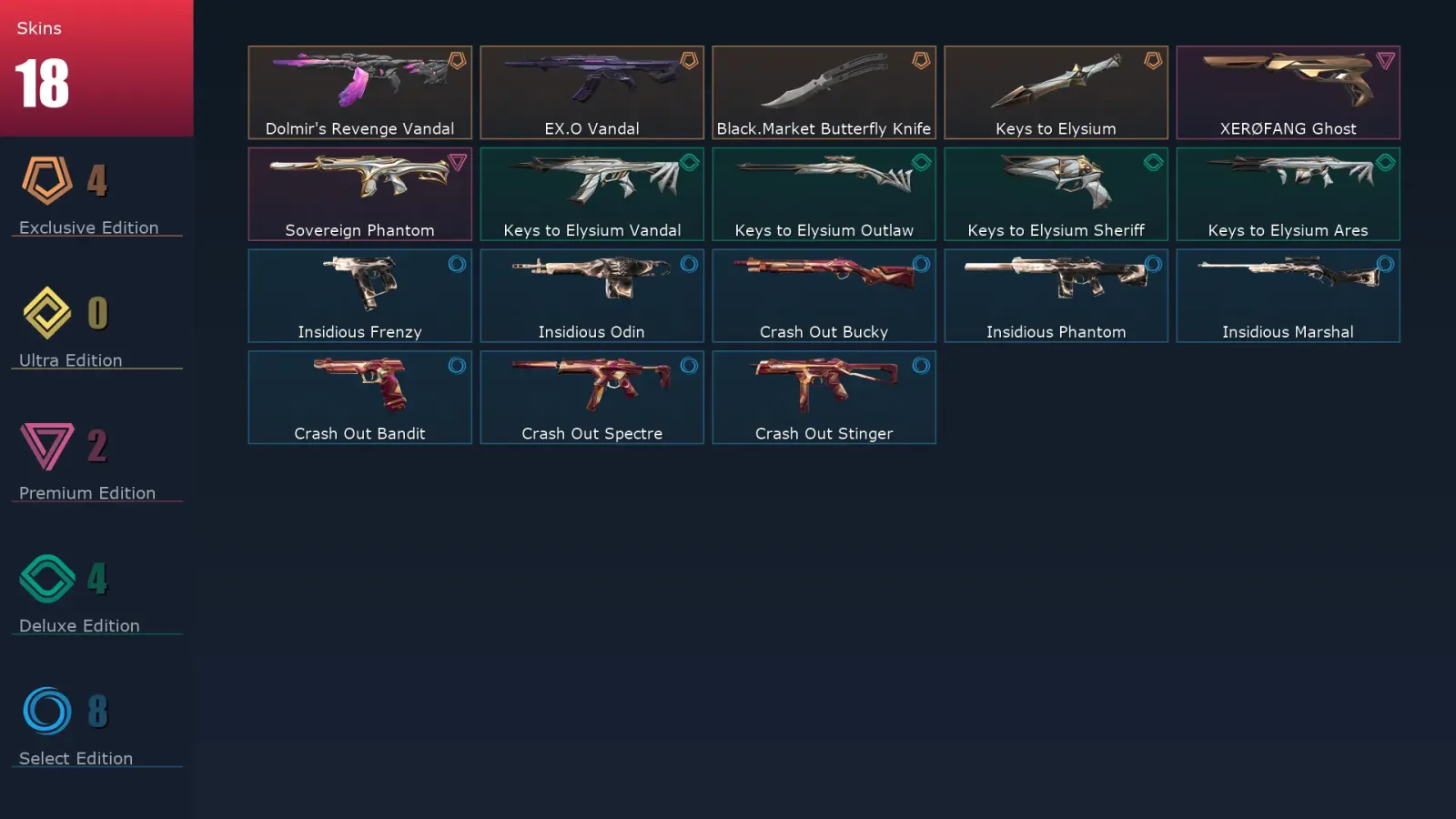 [Valorant] | EU | Level 53 | Gold 1 | 18 Agents | 18 Skins