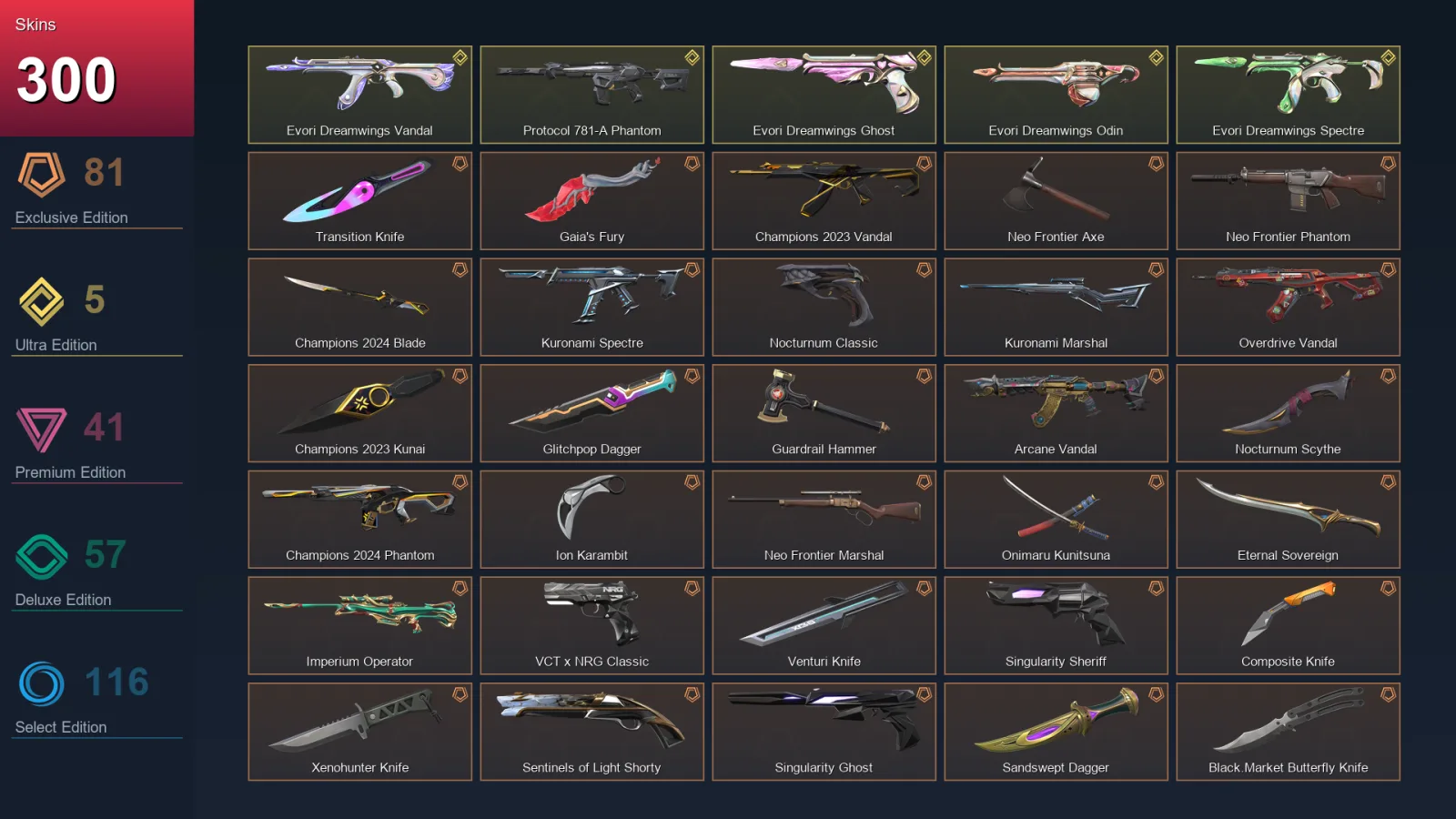 AP | Lv228 | Unranked | 300 Skin | 26 Agent | 206 Buddy