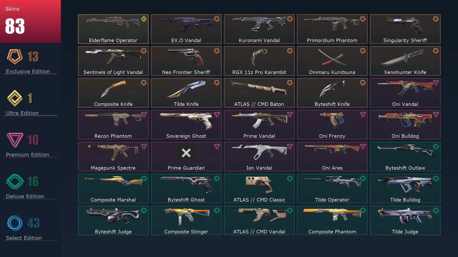 [Valorant] | EU | Level 251 | Gold 2 | 29 Agents | 83 Skins — Valorant account