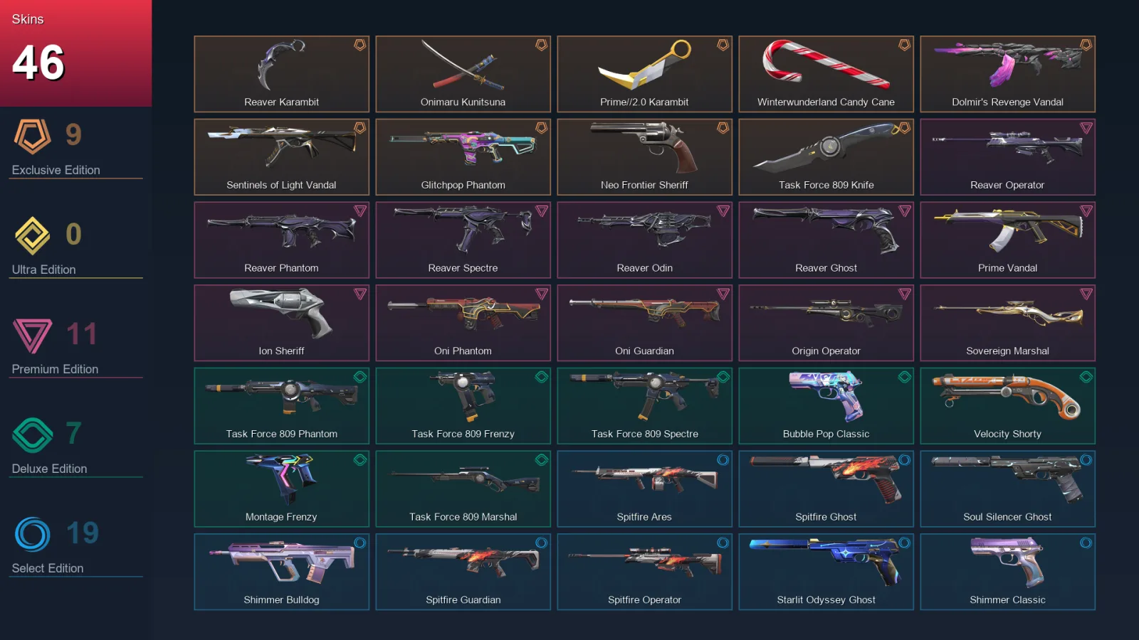 EU | Reaver Karambit | Onimaru Kunitsuna | Prime//2.0 Karambit | Winterwunderland Candy Cane | 46 Skin | 29 Agent | 96 Buddy | Lv217