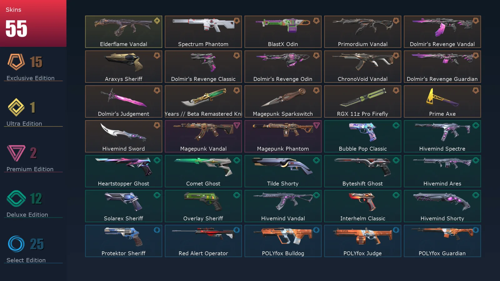 [Valorant] | EU | Level 329 | 28 Agents | 55 Skins