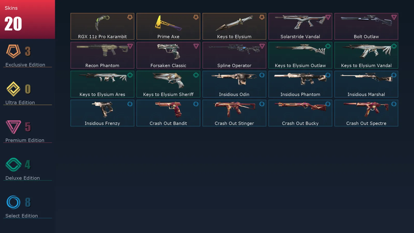 [Valorant] | EU | Level 38 | 12 Agents | 20 Skins