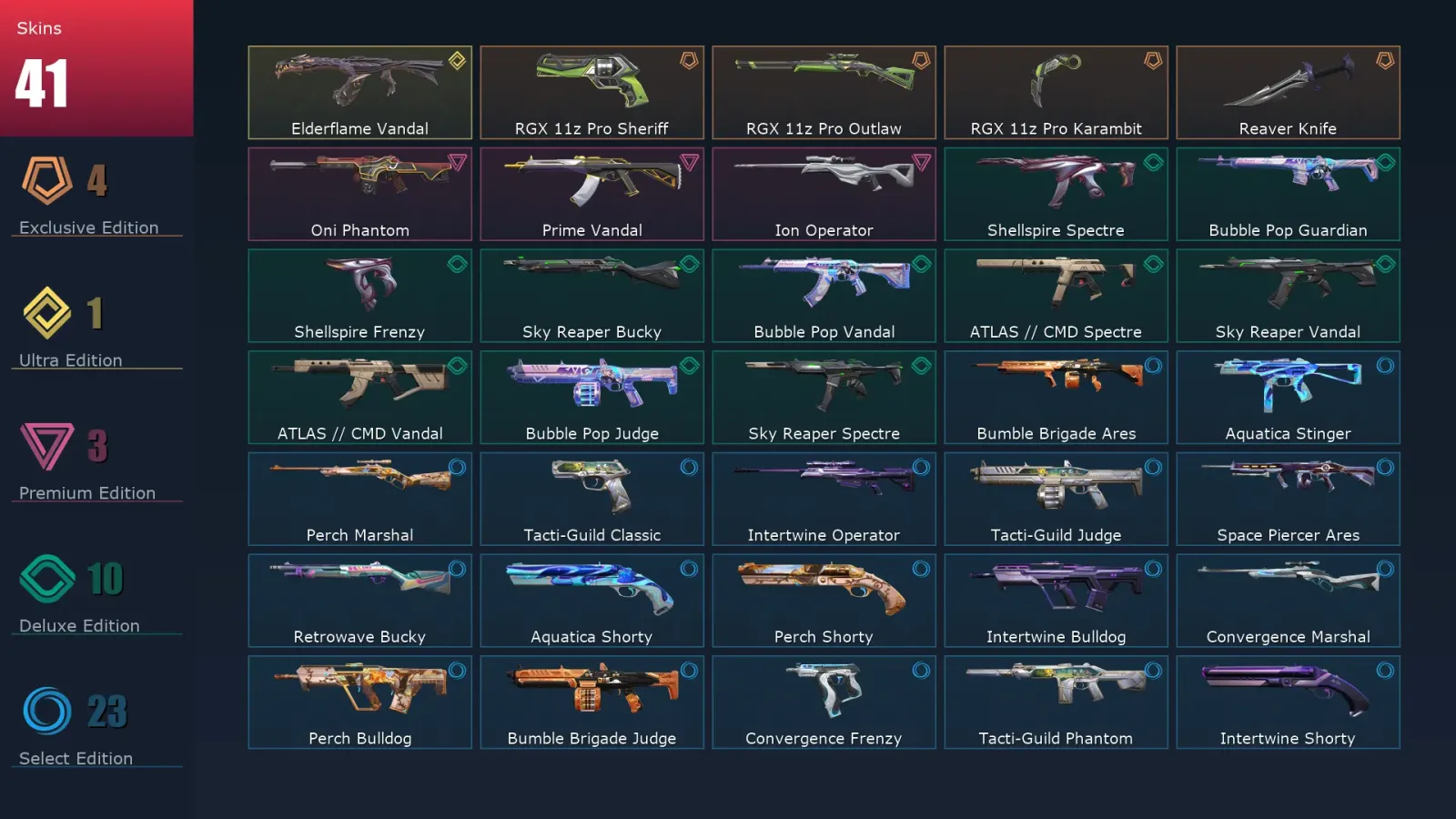 [Valorant] | EU | Level 43 | Gold 3 | 15 Agents | 41 Skins
