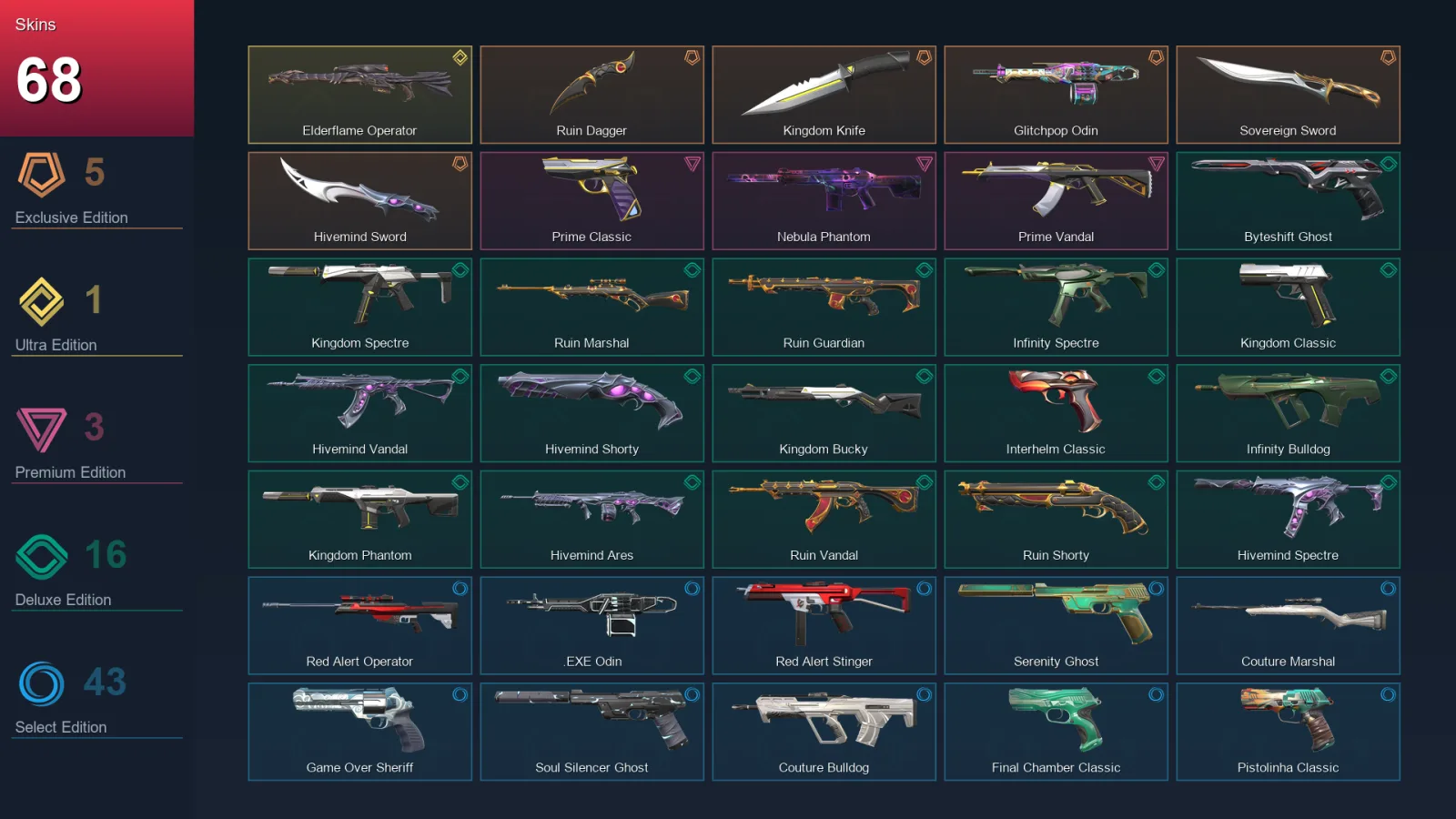 AP | Lv295 | Unranked | 68 Skin | 28 Agent | 94 Buddy