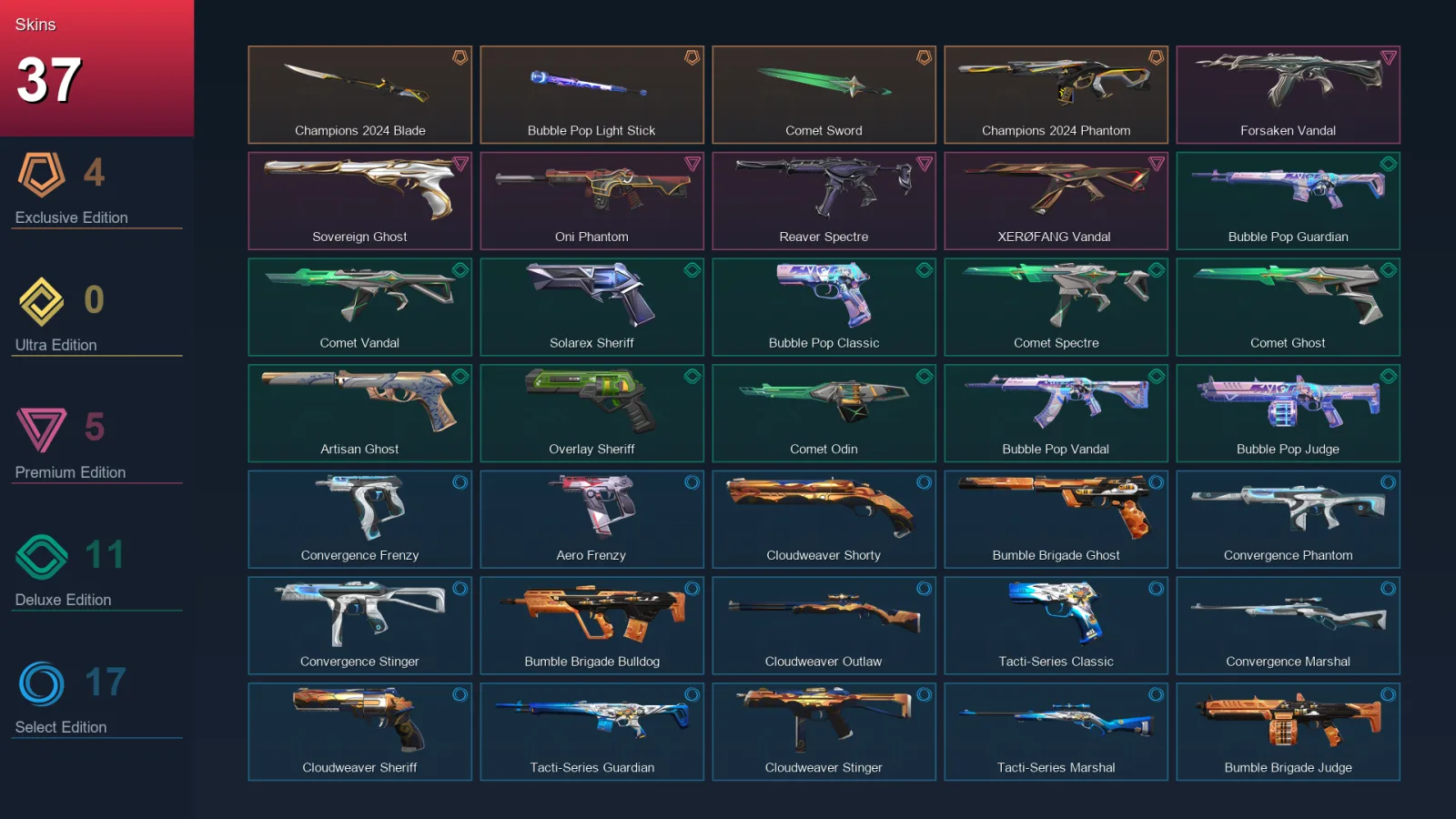 AP | Lv142 | Unranked | 37 Skin | 27 Agent | 60 Buddy
