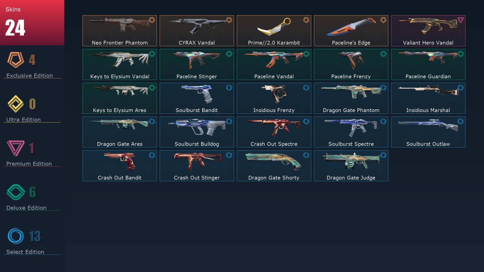 [Valorant] | EU | Level 34 | 12 Agents | 24 Skins