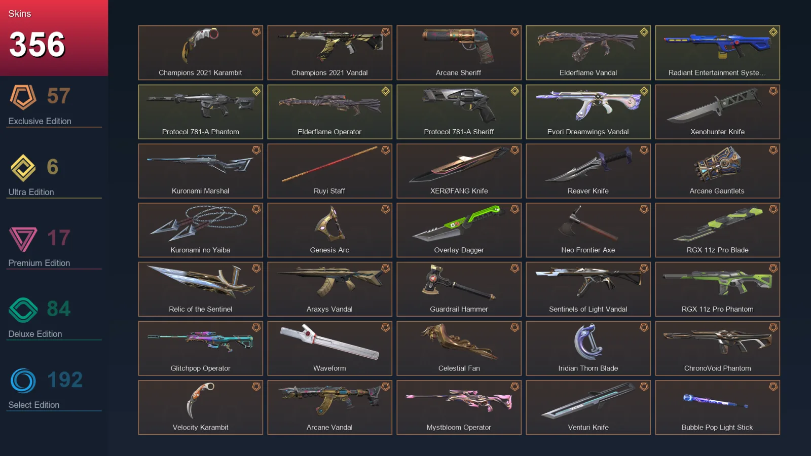 EU | Lv483 | Unranked | 356 Skin | 27 Agent | 264 Buddy