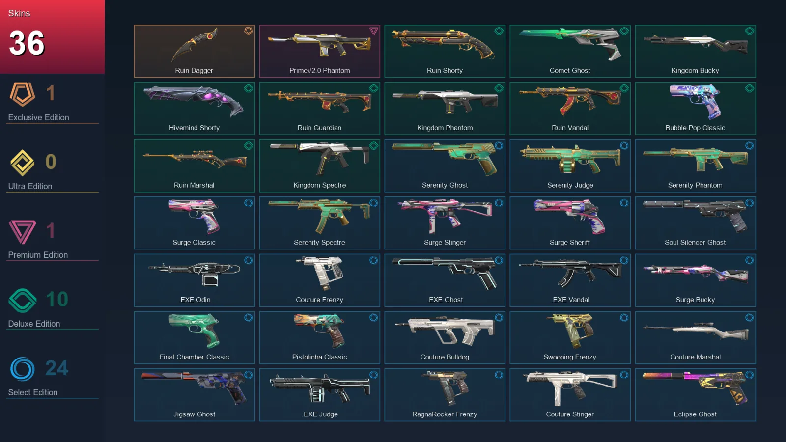 EU | Lv187 | Unranked | 36 Skin | 27 Agent | 93 Buddy