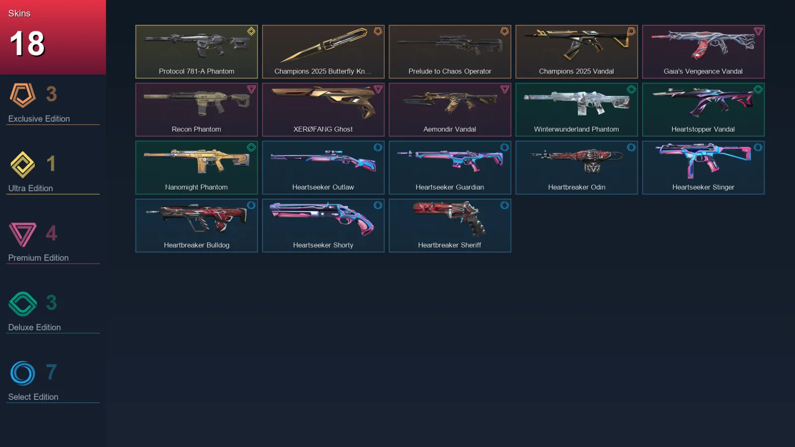AP | Lv26 | Unranked | 18 Skin | 11 Agent | 11 Buddy — Protocol 781 A Phantom