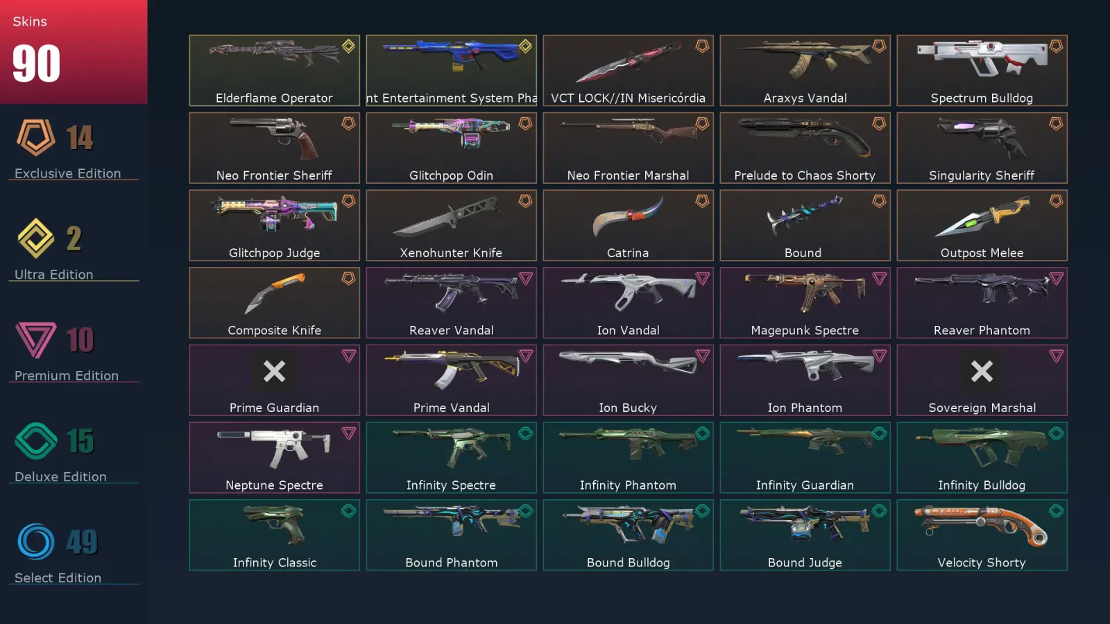 [Valorant] | EU | Level 345 | Silver 2 | 27 Agents | 90 Skins