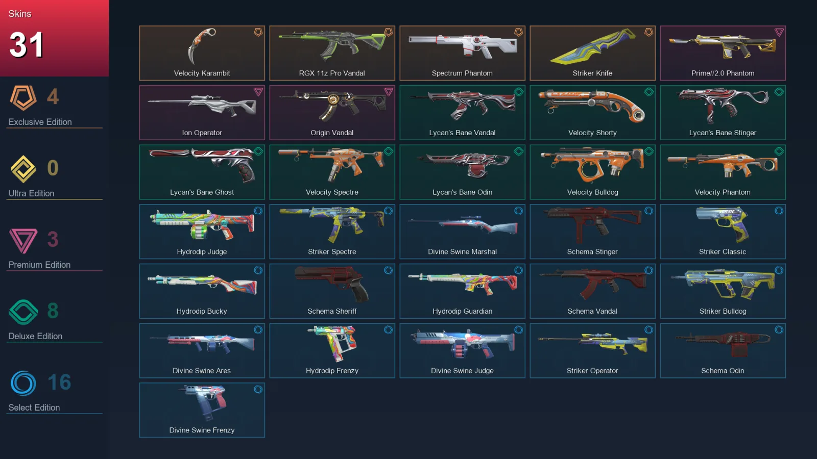 NA | Lv71 | Unranked | 31 Skin | 18 Agent | 40 Buddy