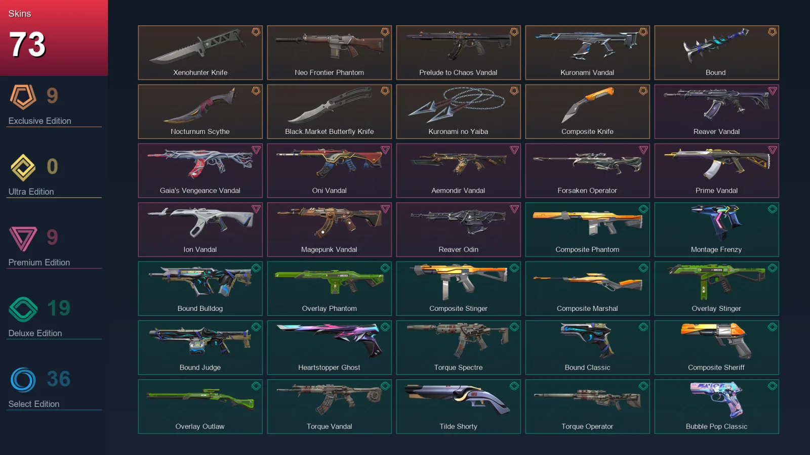EU | Lv169 | Unranked | 73 Skin | 28 Agent | 76 Buddy — Valorant account