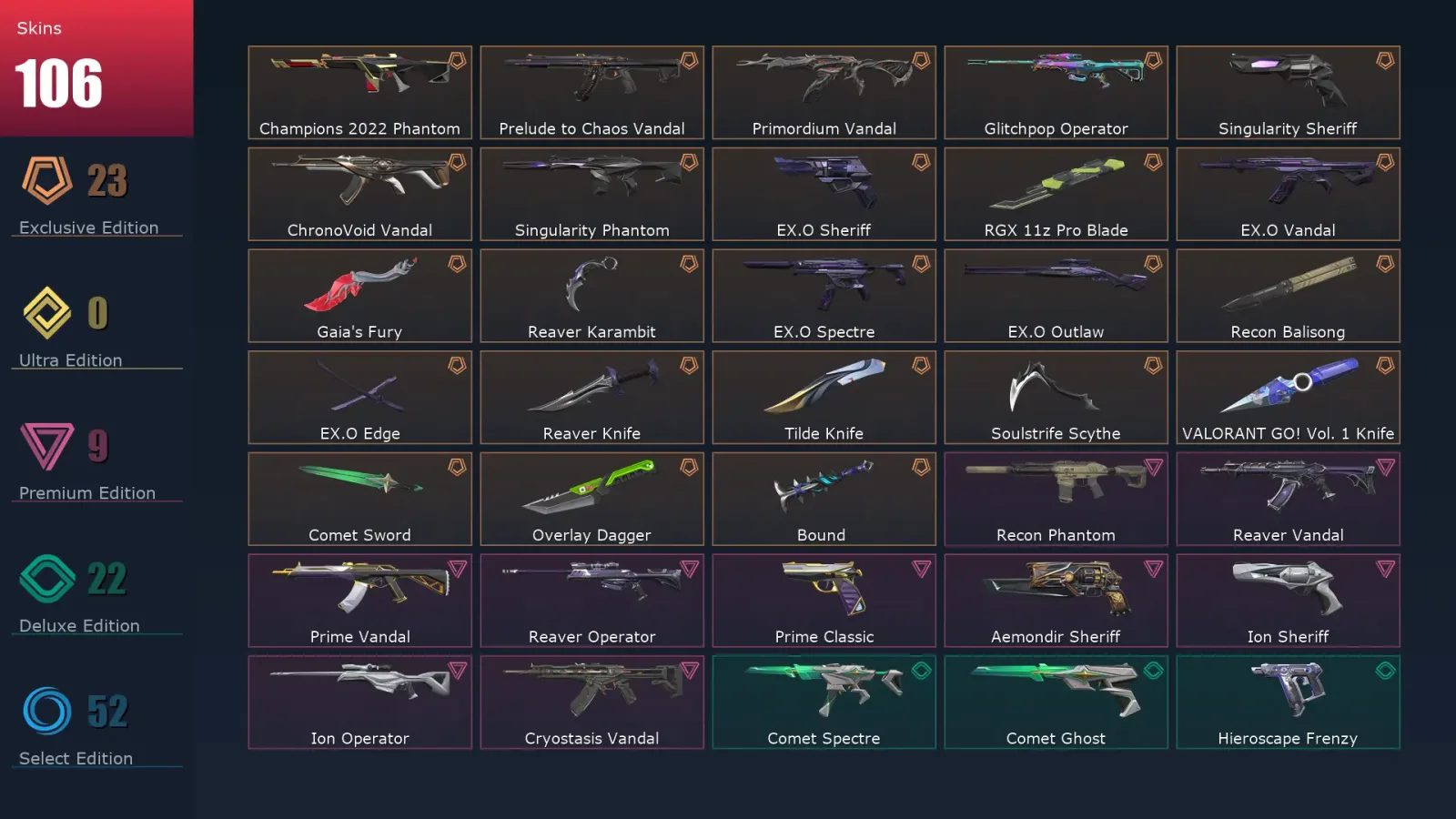 [Valorant] | EU | Level 232 | Platinum 1 | 29 Agents | 106 Skins — Valorant account