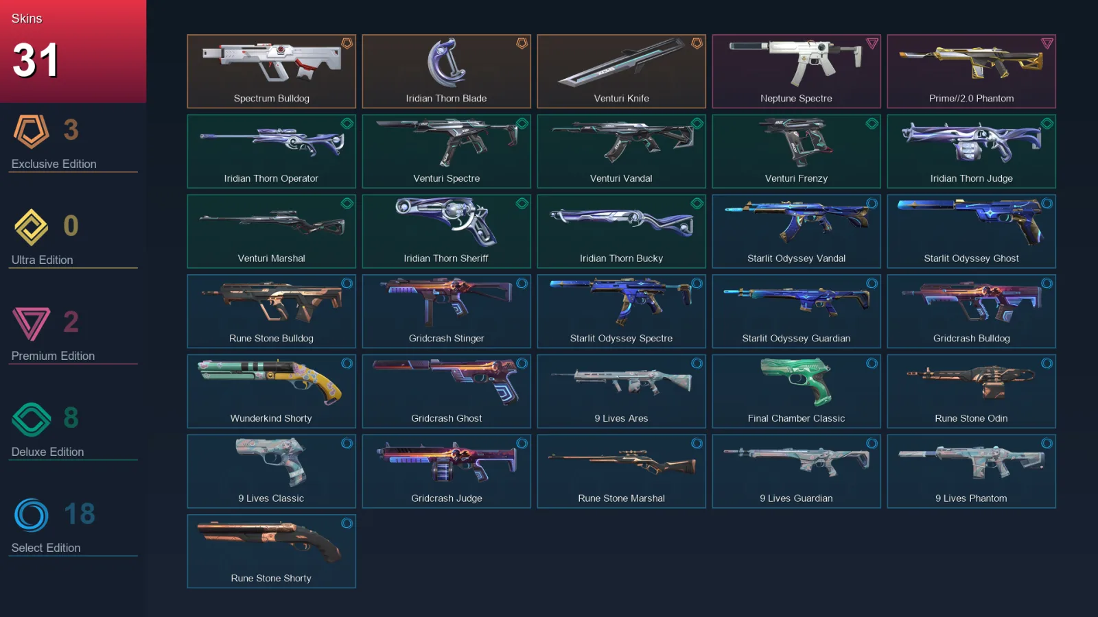 EU | Lv94 | Unranked | 31 Skin | 13 Agent | 38 Buddy — Valorant account