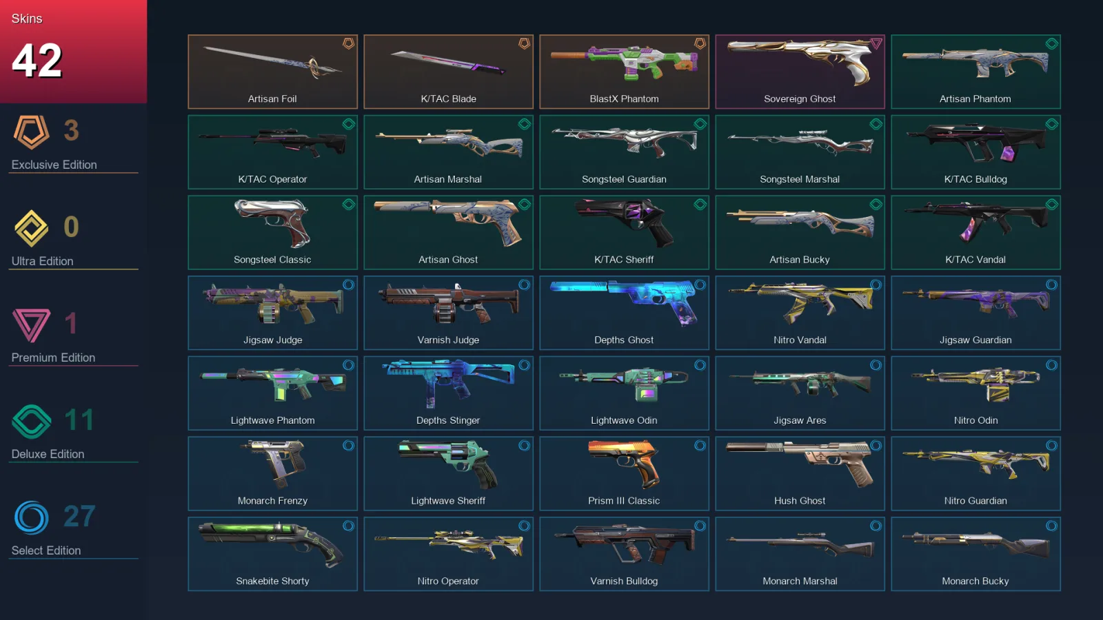 AP | Lv100 | Unranked | 42 Skin | 17 Agent | 55 Buddy