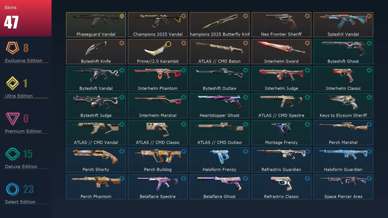 [Valorant] | EU | Level 123 | Platinum 2 | 29 Agents | 47 Skins